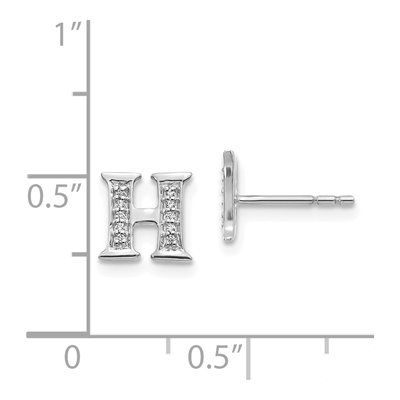 14K White Gold 1/20 ct tw 0.8mm Round Diamond Initial H Stud Earrings – view 4