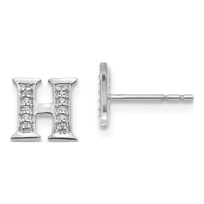 14K White Gold 1/20 ct tw 0.8mm Round Diamond Initial H Stud Earrings