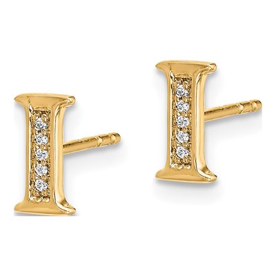 14K Yellow Gold 0.8mm Round Diamond Initial I Stud Earrings – view 2