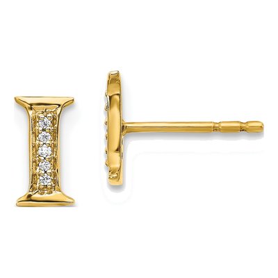 14K Yellow Gold 0.8mm Round Diamond Initial I Stud Earrings