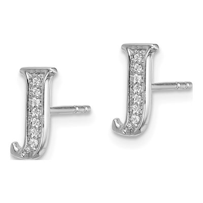 14K White Gold 0.8mm Round Diamond Initial J Stud Earrings – view 2