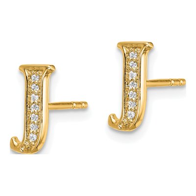 14K Yellow Gold 0.8mm Round Diamond Initial J Stud Earrings – view 3