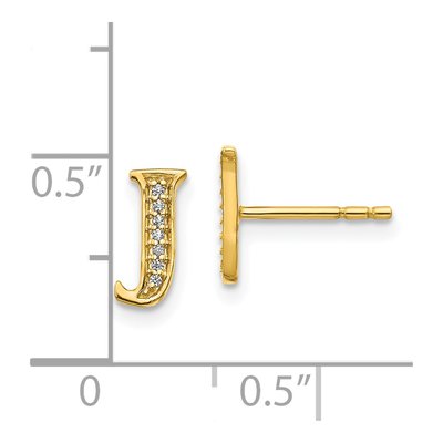 14K Yellow Gold 0.8mm Round Diamond Initial J Stud Earrings – view 5