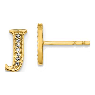14K Yellow Gold 0.8mm Round Diamond Initial J Stud Earrings