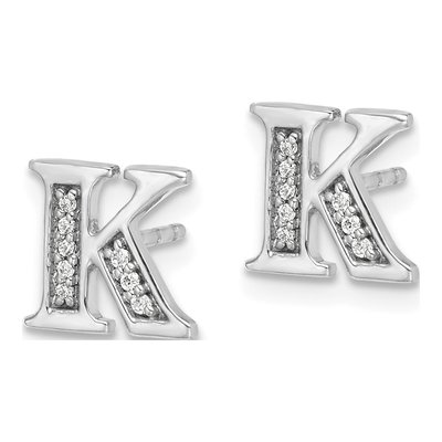 14K White Gold 1/20 ct tw 0.9mm Round Diamond Initial K Stud Earrings – view 2