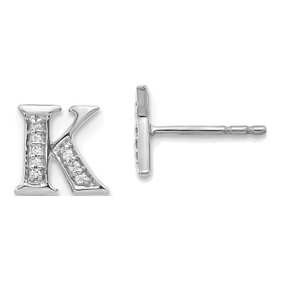 14K White Gold 1/20 ct tw 0.9mm Round Diamond Initial K Stud Earrings