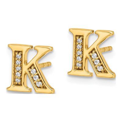 14K Yellow Gold 1/20 ct tw 0.9mm Round Diamond Initial K Stud Earrings – view 2