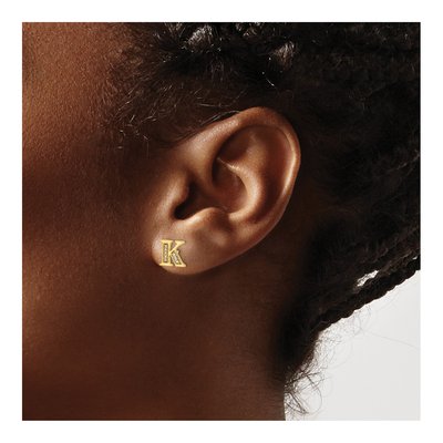 14K Yellow Gold 1/20 ct tw 0.9mm Round Diamond Initial K Stud Earrings – view 3