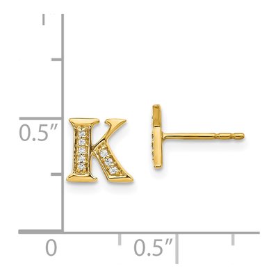 14K Yellow Gold 1/20 ct tw 0.9mm Round Diamond Initial K Stud Earrings – view 4