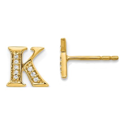 14K Yellow Gold 1/20 ct tw 0.9mm Round Diamond Initial K Stud Earrings