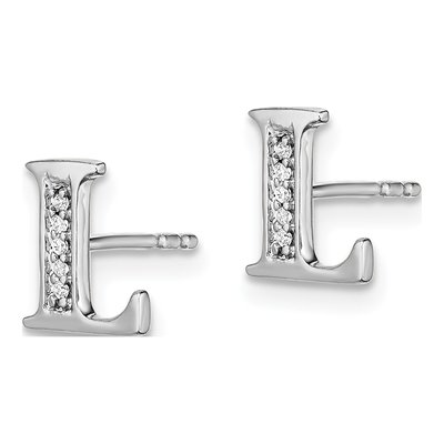 14K White Gold 0.8mm Round Diamond Initial L Stud Earrings – view 2