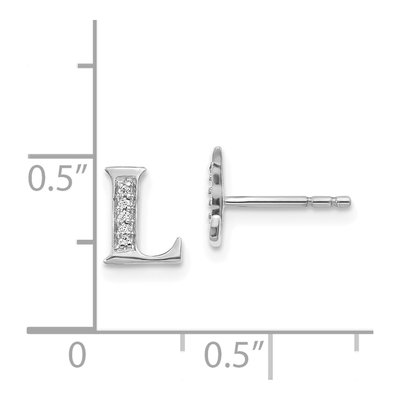 14K White Gold 0.8mm Round Diamond Initial L Stud Earrings – view 4