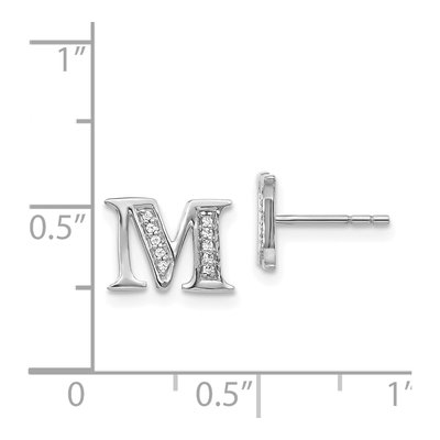 14K White Gold 1/15 ct tw 0.9mm Round Diamond Initial M Stud Earrings – view 4