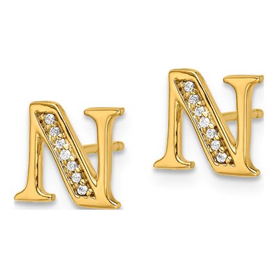 14K White Gold 0.8mm Round Diamond Initial N Stud Earrings – view 3