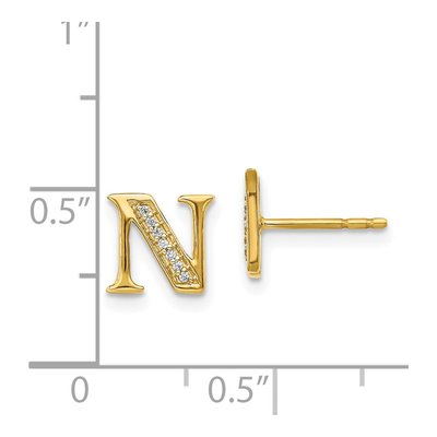 14K Yellow Gold 0.8mm Round Diamond Initial N Stud Earrings – view 2