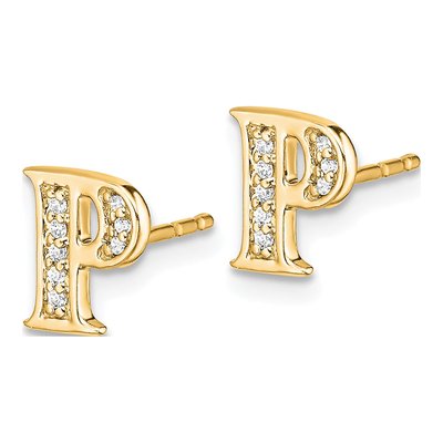 14K Yellow Gold 1/20 ct tw 0.9mm Round Diamond Initial P Stud Earrings – view 3