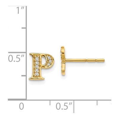 14K Yellow Gold 1/20 ct tw 0.9mm Round Diamond Initial P Stud Earrings – view 5