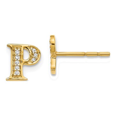 14K Yellow Gold 1/20 ct tw 0.9mm Round Diamond Initial P Stud Earrings