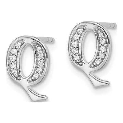 14K White Gold 1/15 ct tw 0.9mm Round Diamond Initial Q Stud Earrings – view 3
