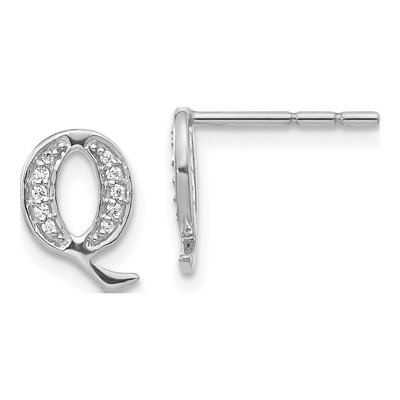 14K White Gold 1/15 ct tw 0.9mm Round Diamond Initial Q Stud Earrings