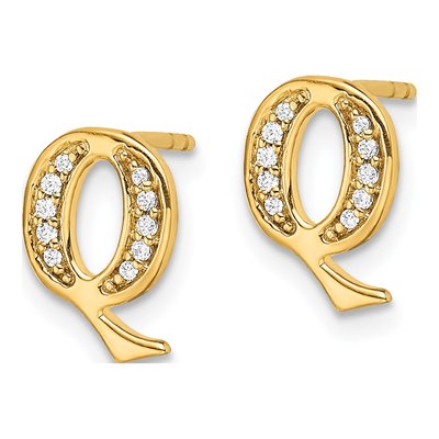 14K Yellow Gold 1/15 ct tw 0.9mm Round Diamond Initial Q Stud Earrings – view 3