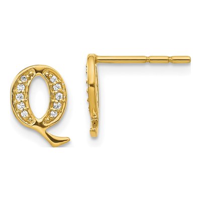 14K Yellow Gold 1/15 ct tw 0.9mm Round Diamond Initial Q Stud Earrings
