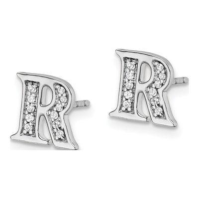 14K White Gold 0.08 ct tw 0.9mm Round Diamond Initial R Stud Earrings – view 2