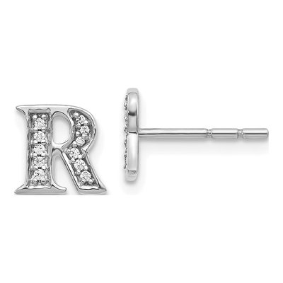 14K White Gold 0.08 ct tw 0.9mm Round Diamond Initial R Stud Earrings