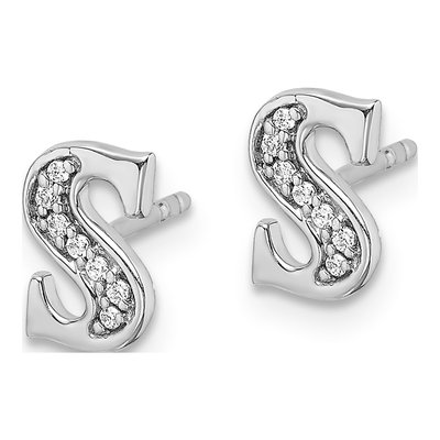 14K White Gold 1/20 ct tw 0.9mm Round Diamond Initial S Stud Earrings – view 2