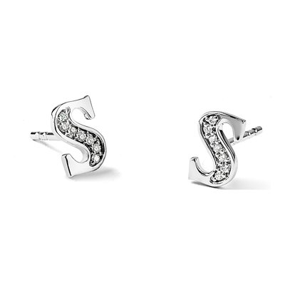 14K White Gold 1/20 ct tw 0.9mm Round Diamond Initial S Stud Earrings – view 5