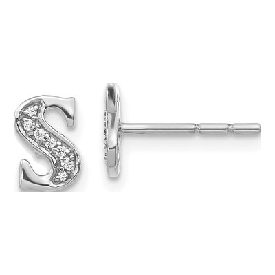 14K White Gold 1/20 ct tw 0.9mm Round Diamond Initial S Stud Earrings