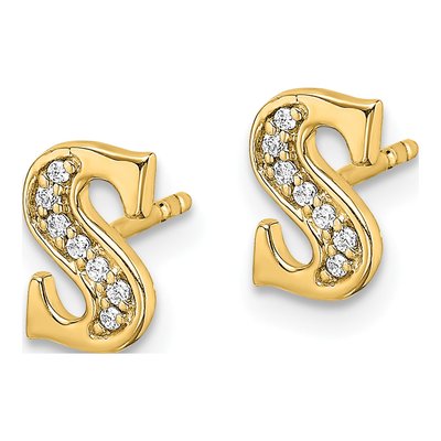 14K Yellow Gold 1/20 ct tw 0.9mm Round Diamond Initial S Stud Earrings – view 2