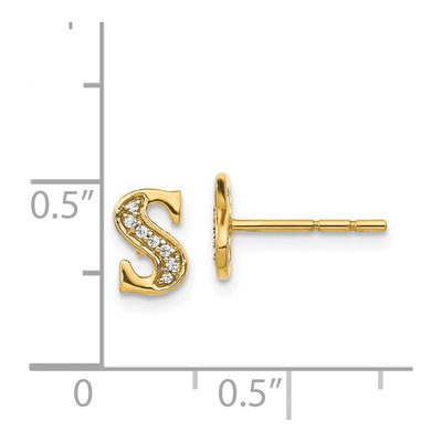 14K Yellow Gold 1/20 ct tw 0.9mm Round Diamond Initial S Stud Earrings – view 4