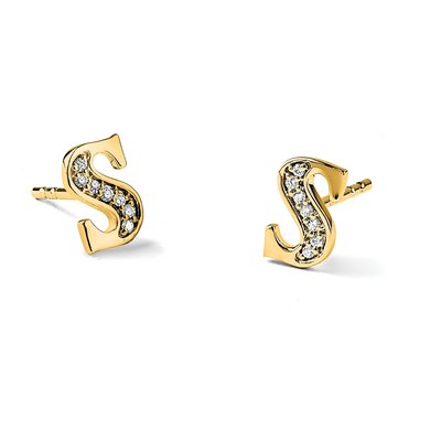 14K Yellow Gold 1/20 ct tw 0.9mm Round Diamond Initial S Stud Earrings – view 5