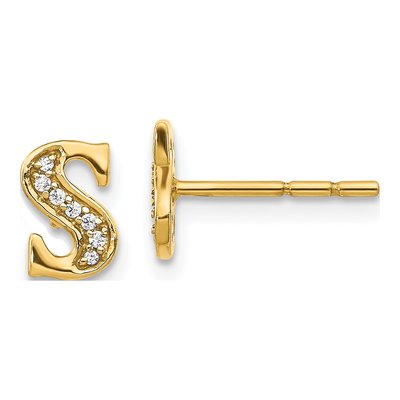 14K Yellow Gold 1/20 ct tw 0.9mm Round Diamond Initial S Stud Earrings