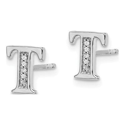 14K White Gold 0.8mm Round Diamond Initial T Stud Earrings – view 2