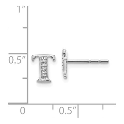 14K White Gold 0.8mm Round Diamond Initial T Stud Earrings – view 4