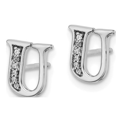 14K White Gold 0.8mm Round Diamond Initial U Stud Earrings – view 3
