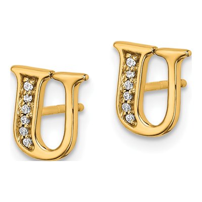14K Yellow Gold 0.8mm Round Diamond Initial U Stud Earrings – view 3