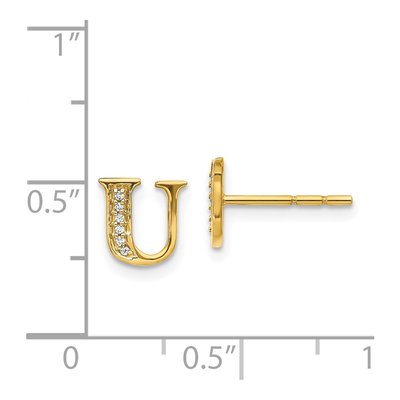 14K Yellow Gold 0.8mm Round Diamond Initial U Stud Earrings – view 5
