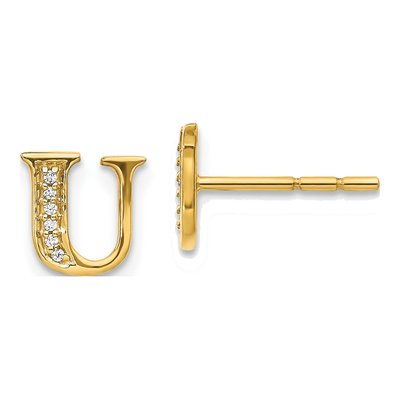 14K Yellow Gold 0.8mm Round Diamond Initial U Stud Earrings