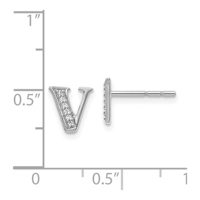 14K White Gold 0.9mm Round Diamond Initial V Stud Earrings – view 4