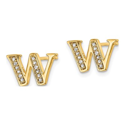 14K Yellow Gold 1/10 ct tw 0.9mm Round Diamond Initial W Stud Earrings – view 3