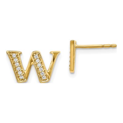 14K Yellow Gold 1/10 ct tw 0.9mm Round Diamond Initial W Stud Earrings
