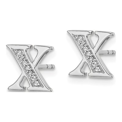 14K White Gold 0.8mm Round Diamond Initial X Stud Earrings – view 3