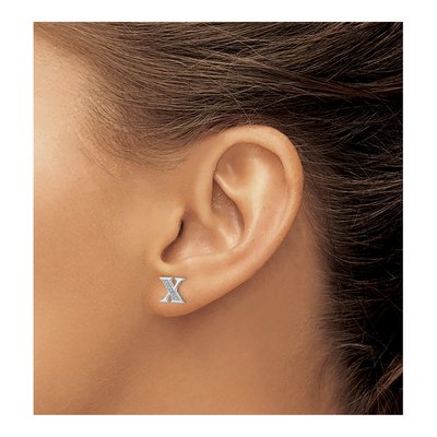 14K White Gold 0.8mm Round Diamond Initial X Stud Earrings – view 4