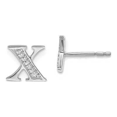14K White Gold 0.8mm Round Diamond Initial X Stud Earrings