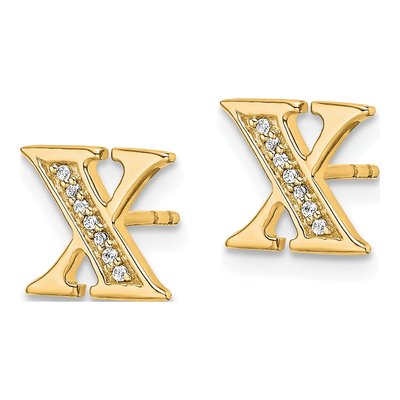 14K Yellow Gold 0.8mm Round Diamond Initial X Stud Earrings – view 3