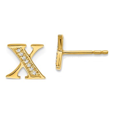 14K Yellow Gold 0.8mm Round Diamond Initial X Stud Earrings