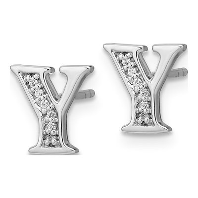 14K White Gold 0.8mm Round Diamond Initial Y Stud Earrings – view 3
